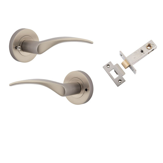 Iver Door Handle Oxford Round Rose Inbuilt Privacy Pair Kit Satin Nickel