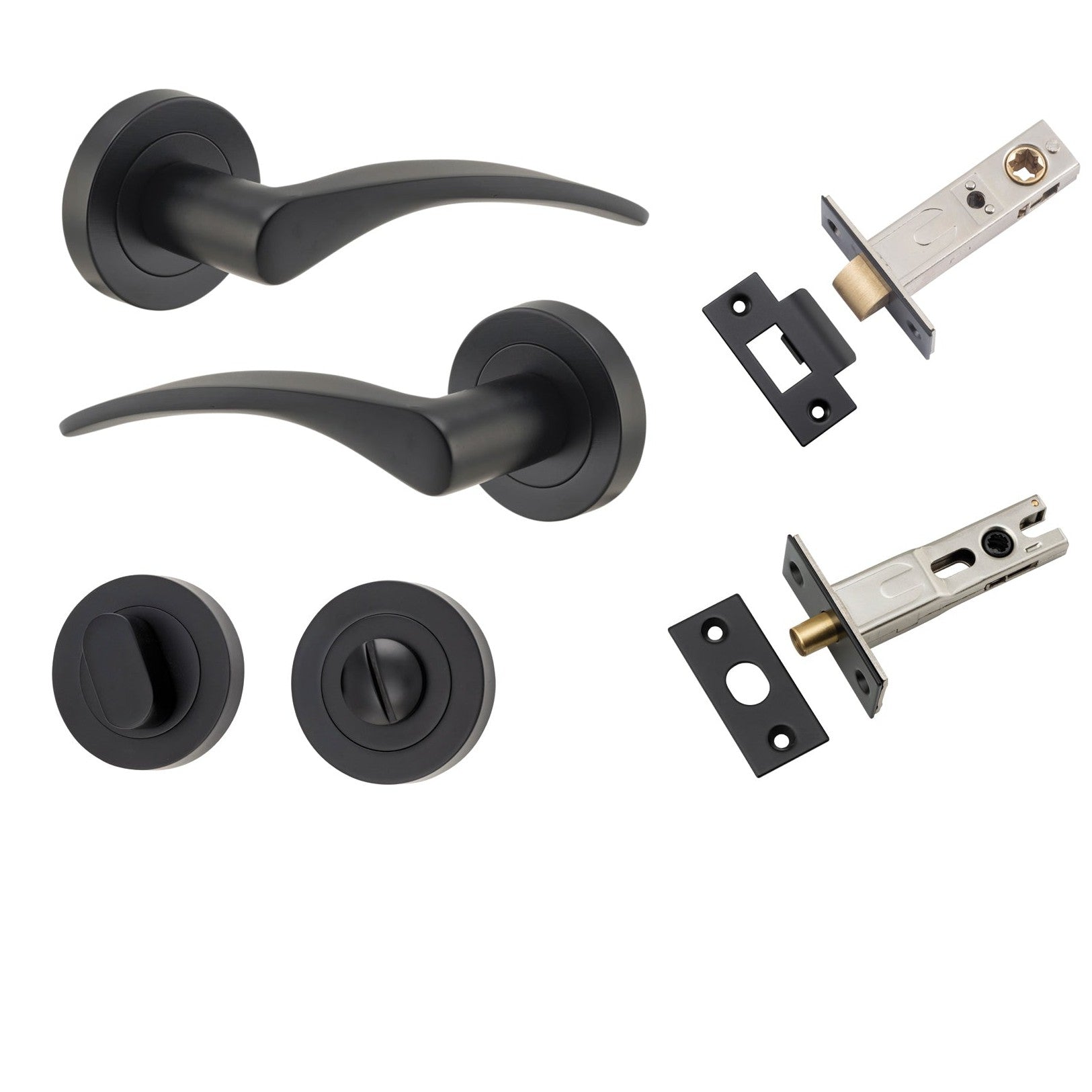 Iver Door Handle Oxford Round Rose Pair Matt Black Privacy Kit