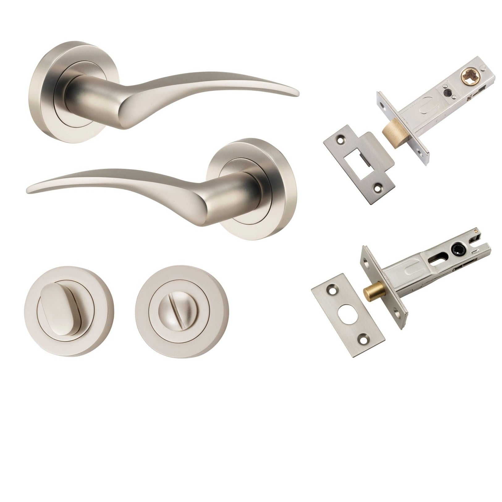 Iver Door Handle Oxford Round Rose Pair Satin Nickel Privacy Kit