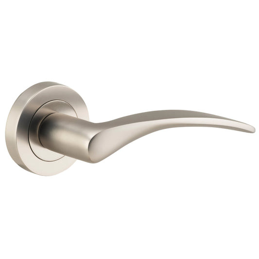 Iver Door Handle Oxford Round Rose Pair Satin Nickel