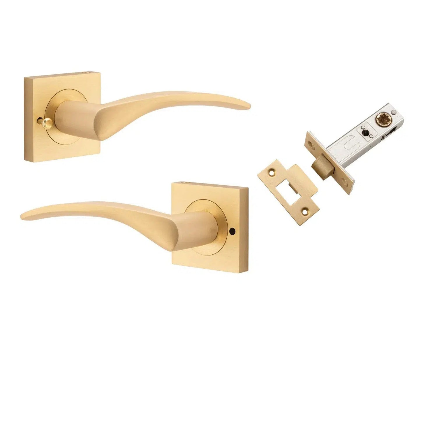 Iver Door Handle Oxford Square Rose Inbuilt Privacy Pair Kit Brushed Brass