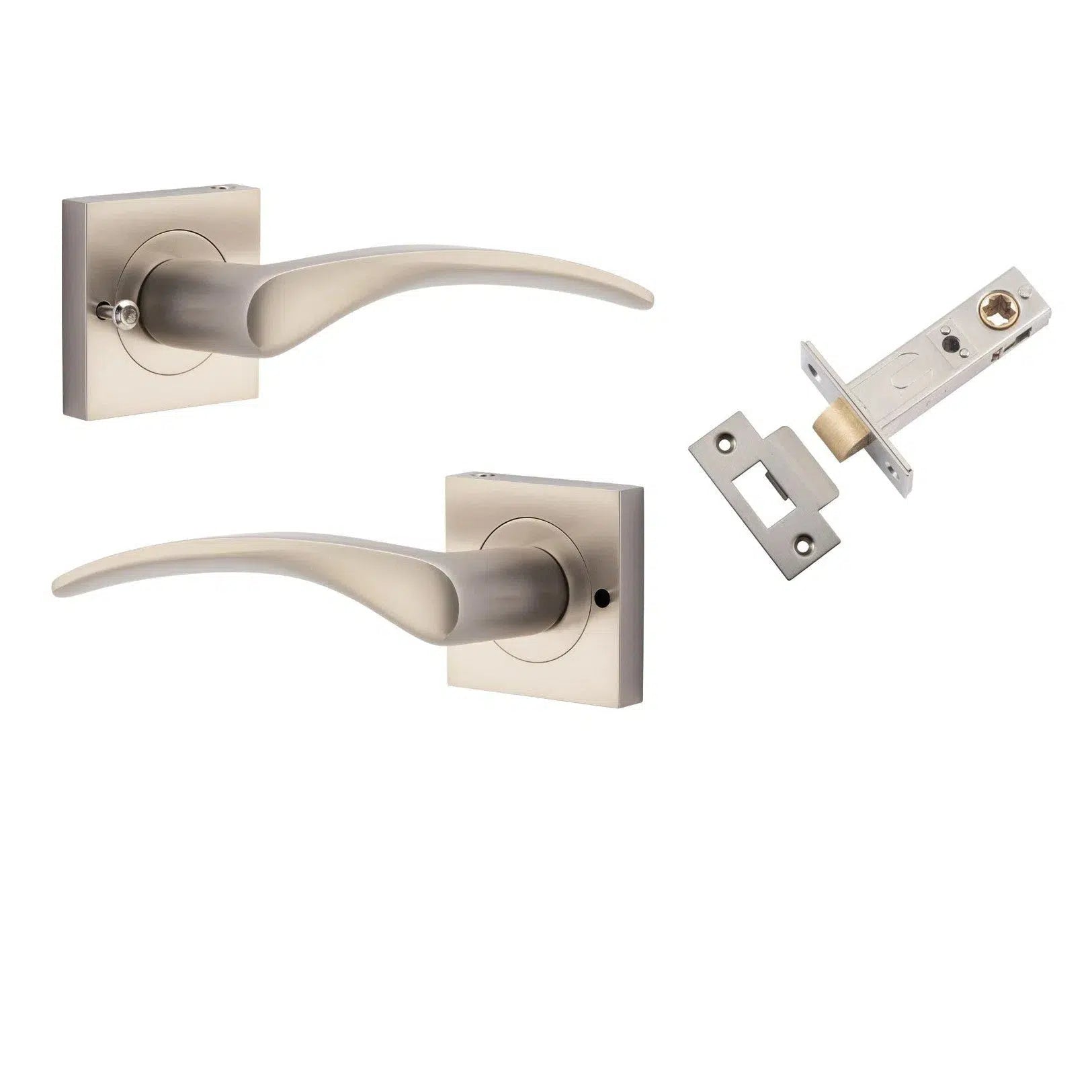 Iver Door Handle Oxford Square Rose Inbuilt Privacy Pair Kit Satin Nickel