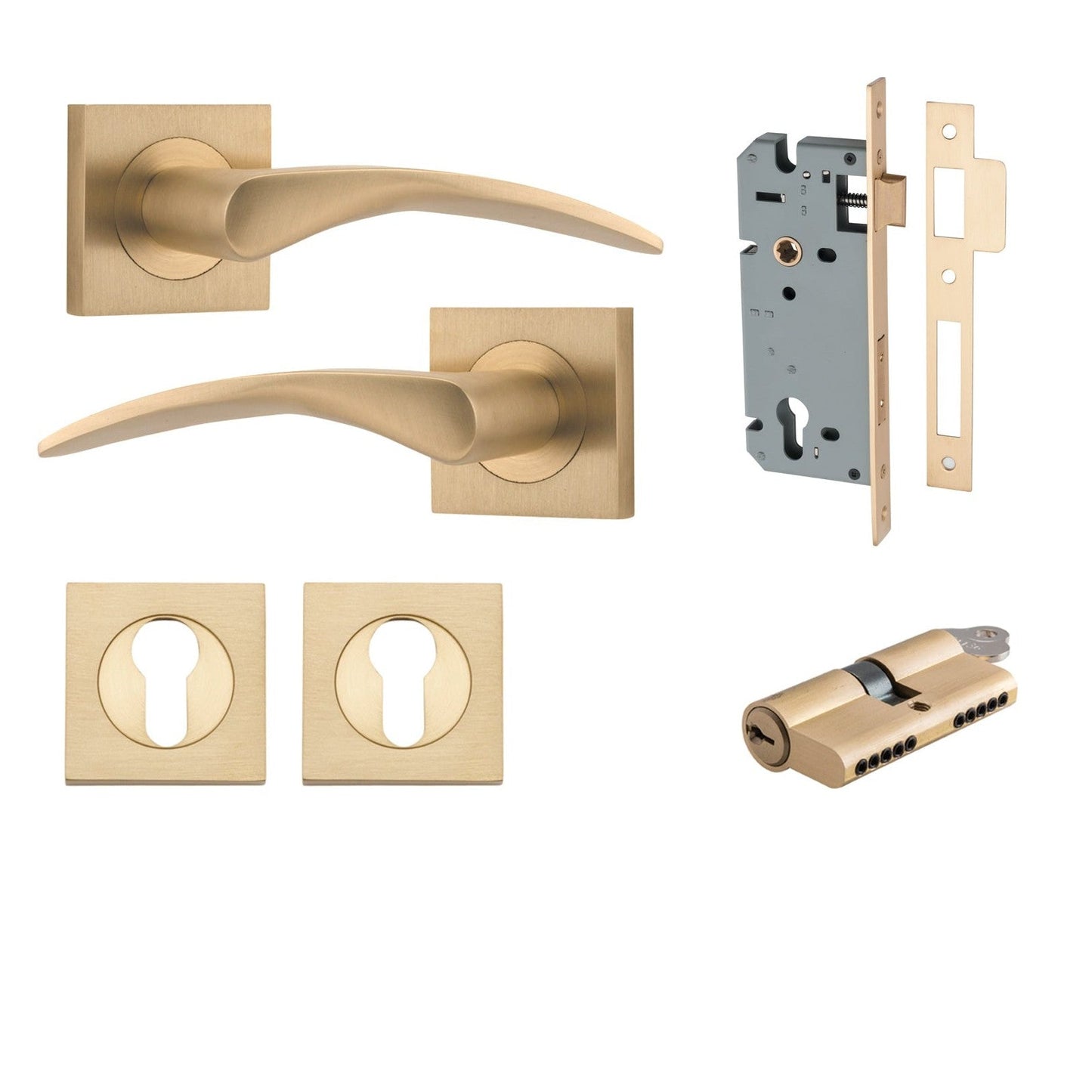 Iver Door Handle Oxford Square Rose Pair Key/Key Brushed Brass Entrance Kit