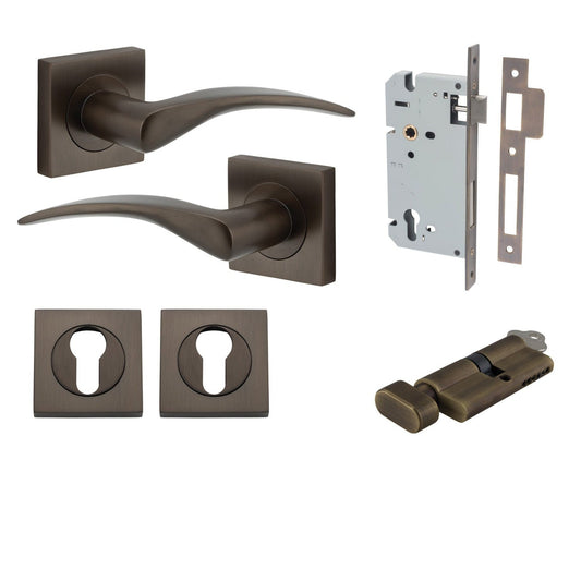 Iver Door Handle Oxford Square Rose Pair Key/Thumb Signature Brass Entrance Kit
