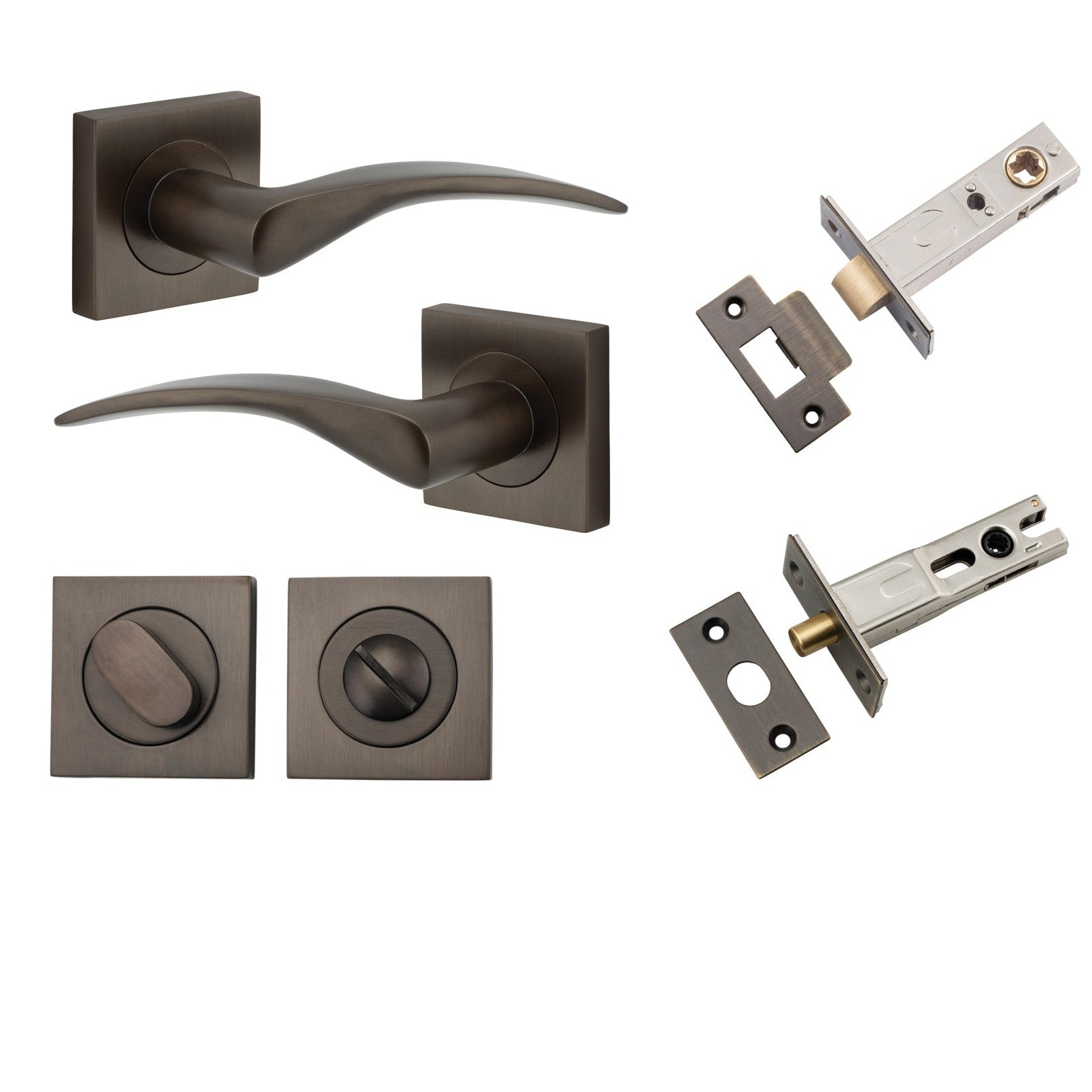 Iver Door Handle Oxford Square Rose Pair Signature Brass Privacy Kit