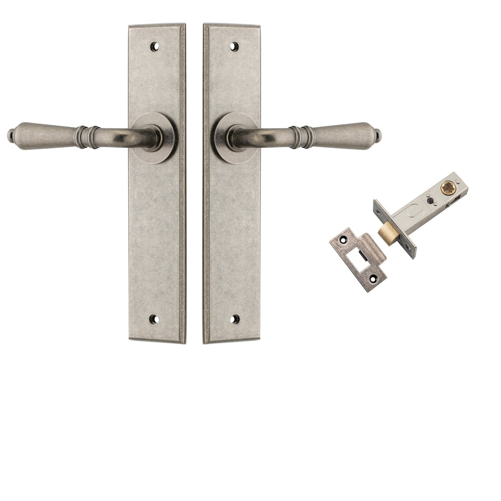 Iver Door Handle Sarlat Chamfered Distressed Nickel Passage Kit