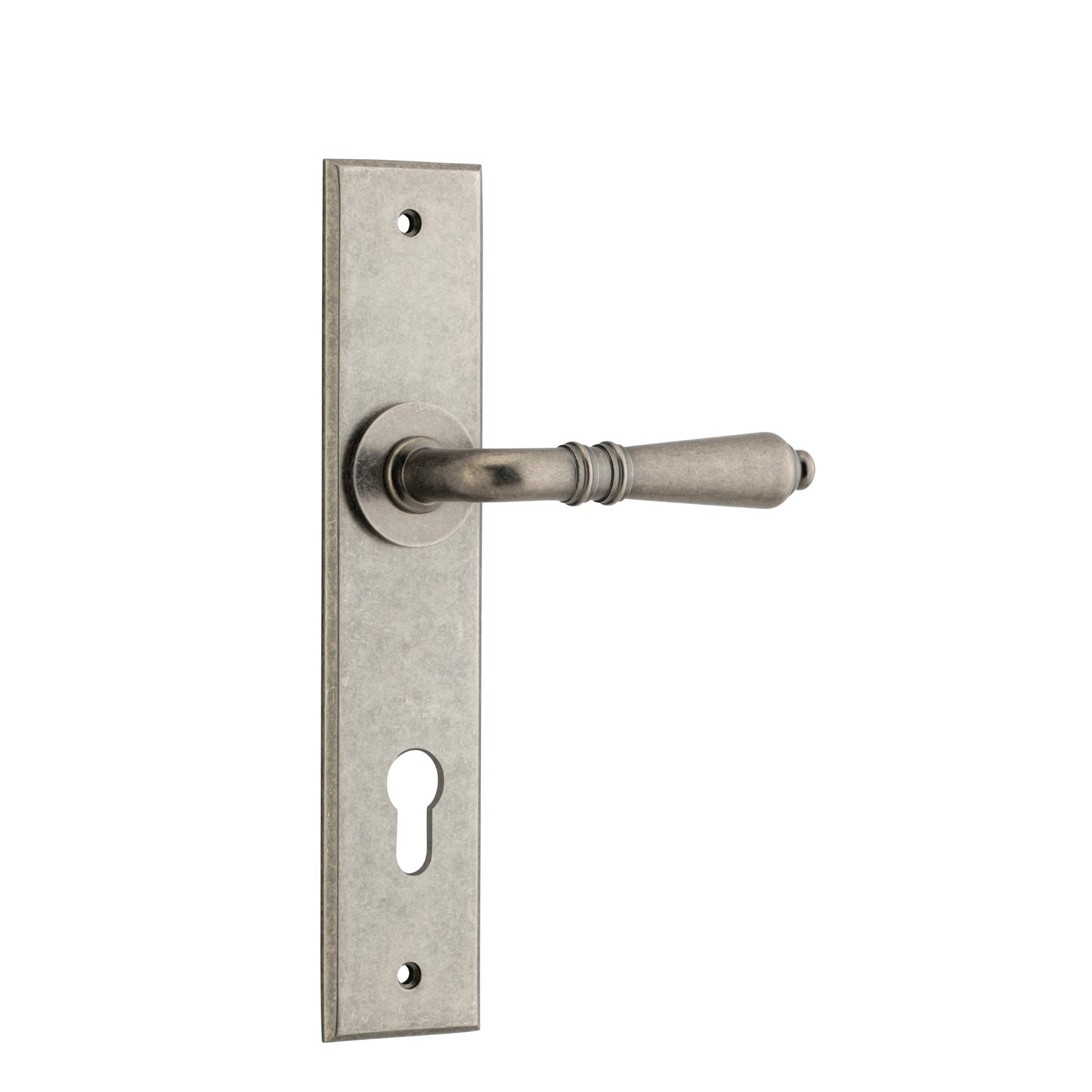 Iver Door Handle Sarlat Chamfered Euro Distressed Nickel