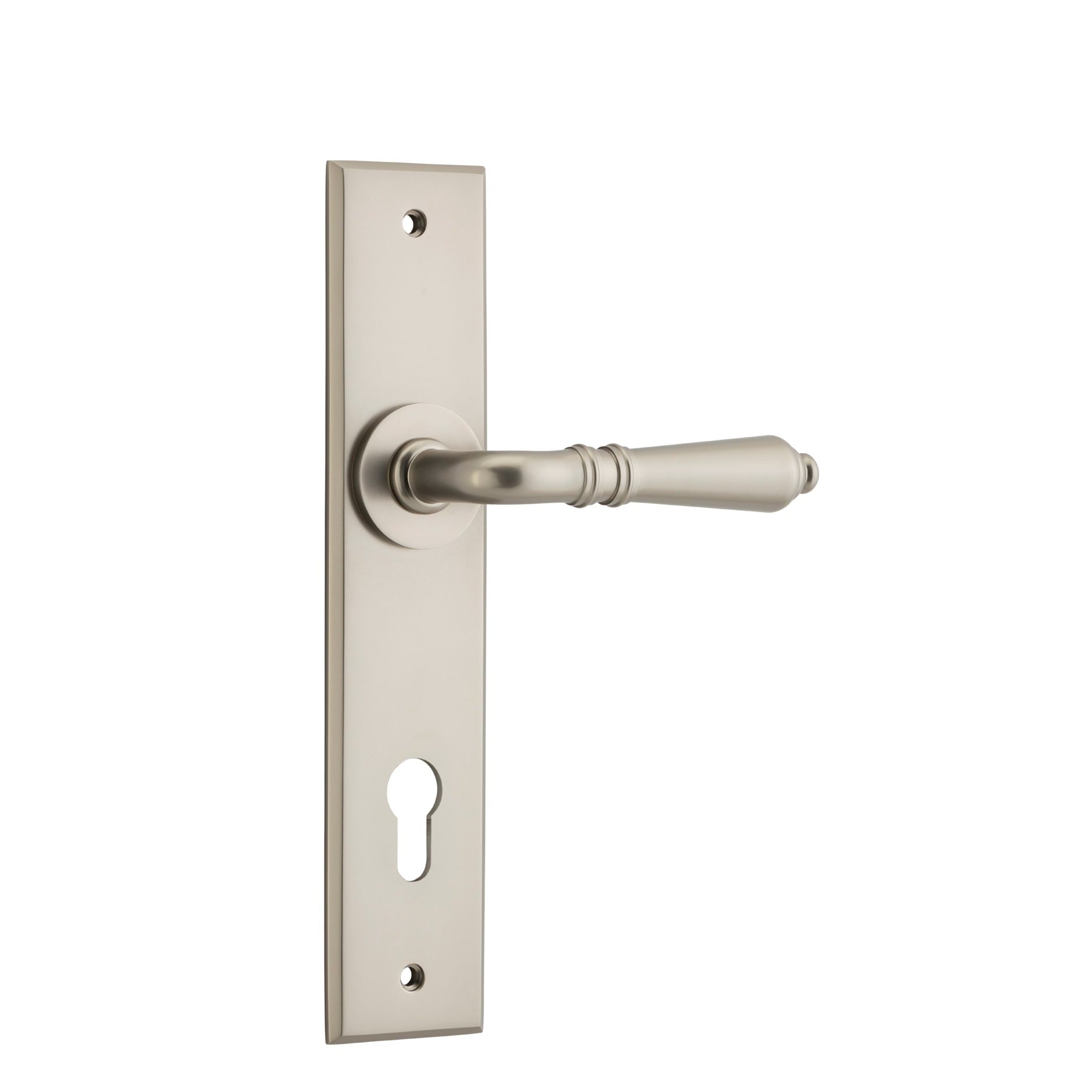 Iver Door Handle Sarlat Chamfered Euro Satin Nickel