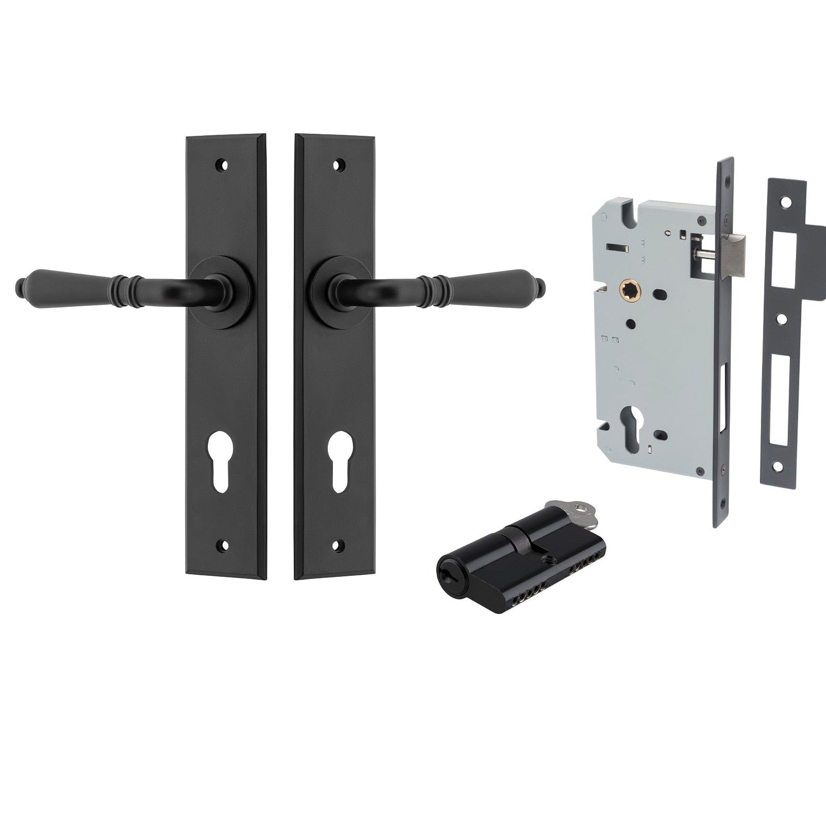 Iver Door Handle Sarlat Chamfered Key/Key Matt Black Entrance Kit