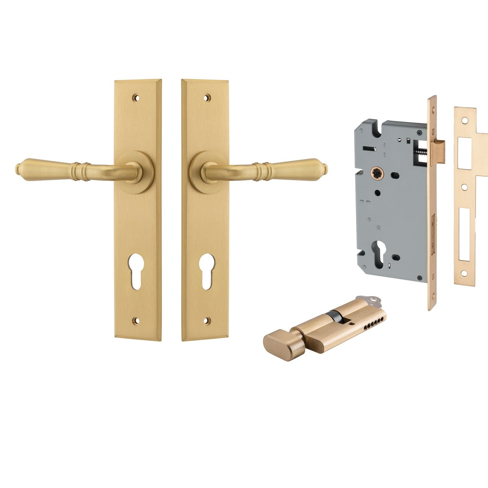 Iver Door Handle Sarlat Chamfered Key/Thumb Brushed Brass Entrance Kit