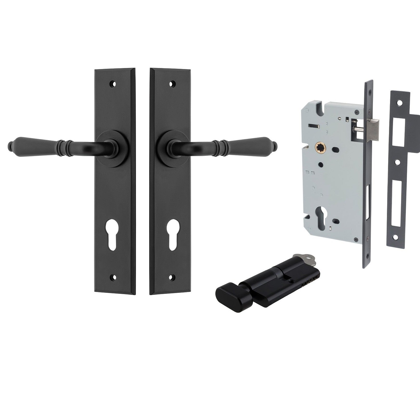 Iver Door Handle Sarlat Chamfered Key/Thumb Matt Black Entrance Kit
