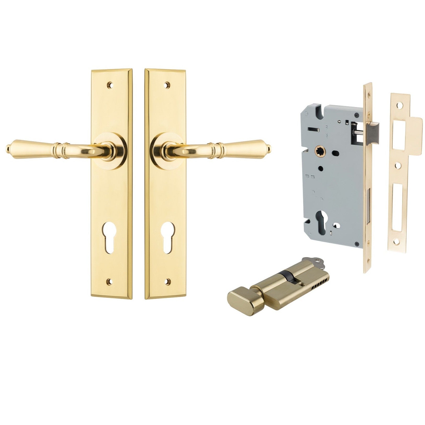 Iver Door Handle Sarlat Chamfered Key/Thumb Polished Brass Entrance Kit