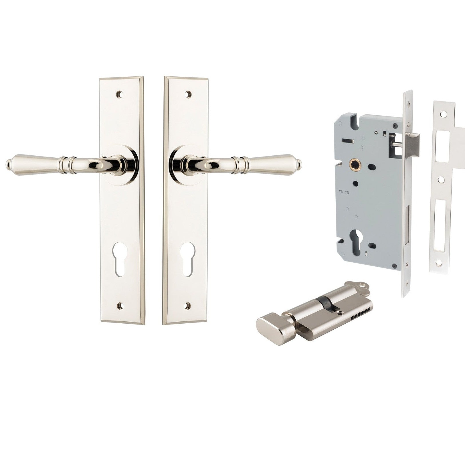 Iver Door Handle Sarlat Chamfered Key/Thumb Polished Nickel Entrance Kit