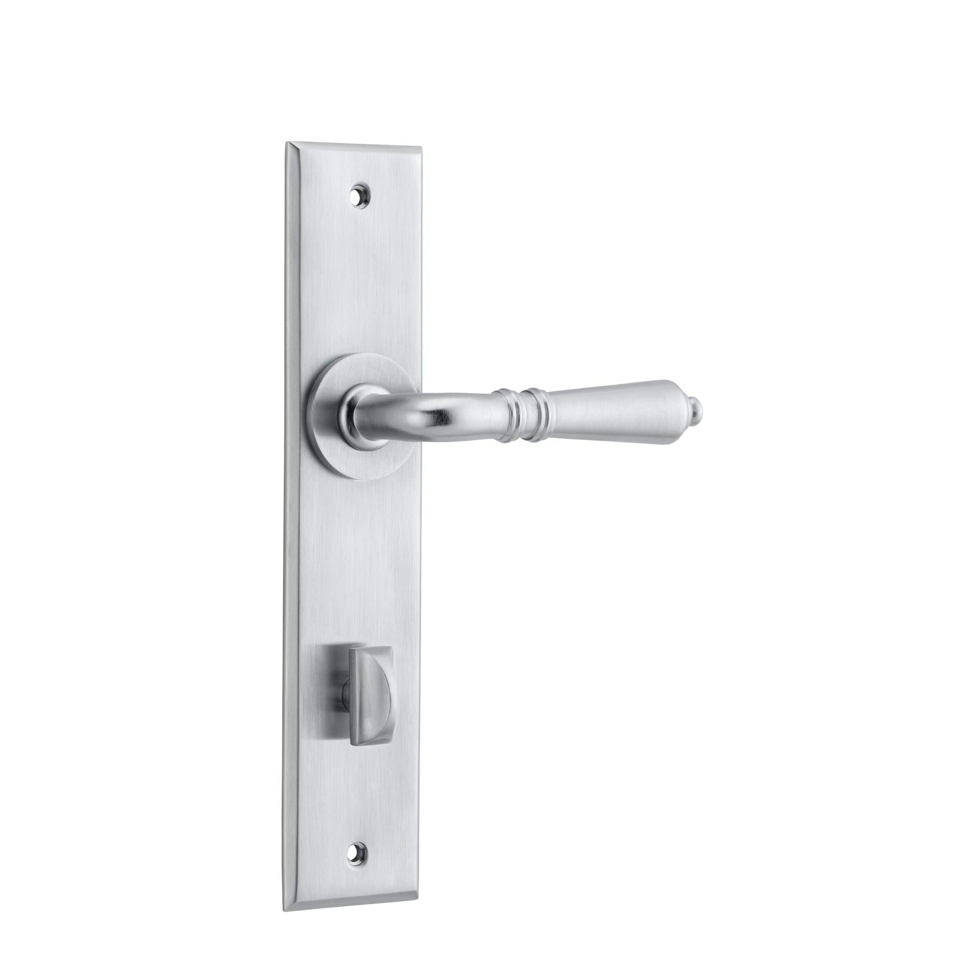 Iver Door Handle Sarlat Chamfered Privacy Brushed Chrome