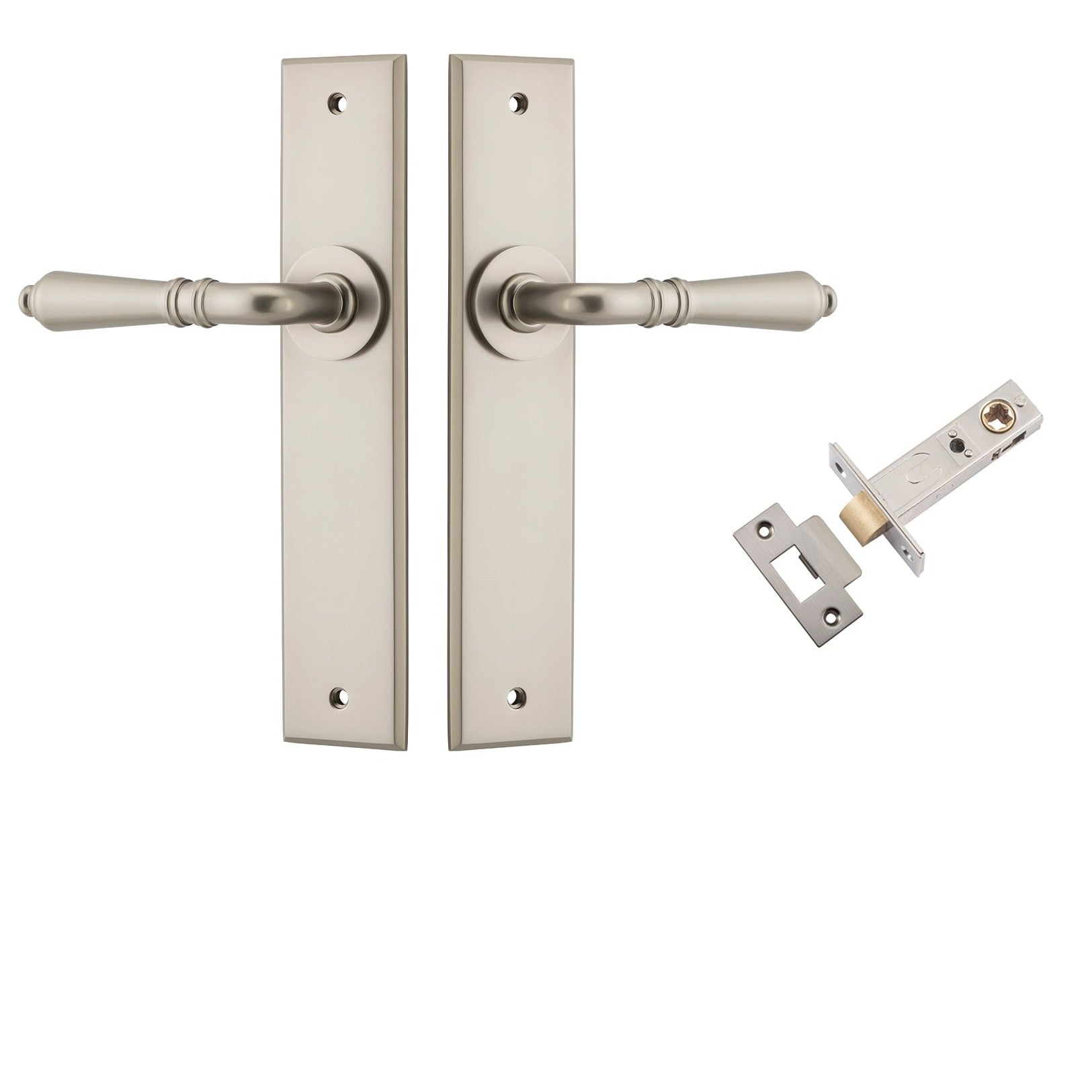 Iver Door Handle Sarlat Chamfered Satin Nickel Passage Kit