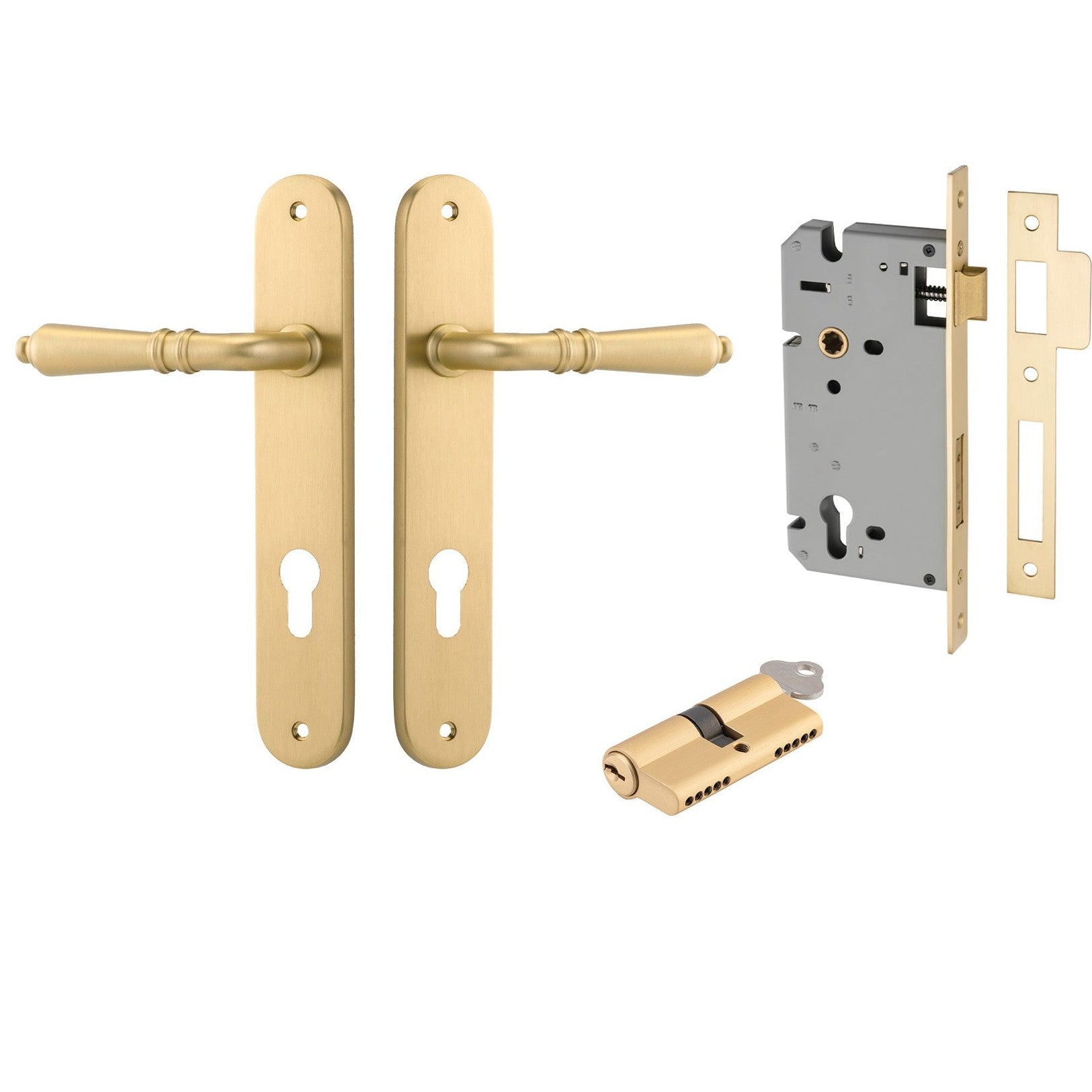 Iver Door Handle Sarlat Oval Euro Key/Key Brushed Gold PVD Entrance Kit