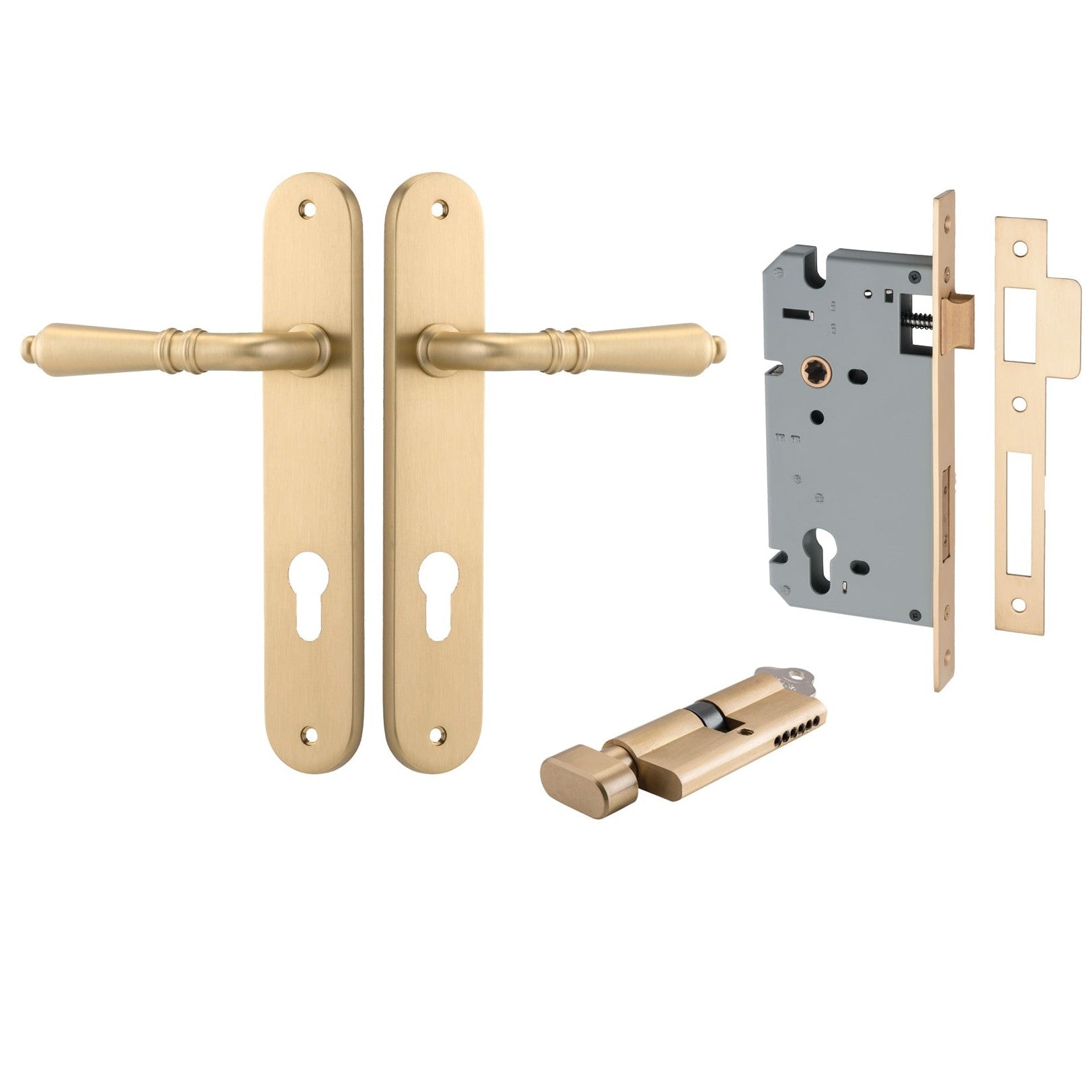Iver Door Handle Sarlat Oval Euro Key/Thumb Brushed Brass Entrance Kit