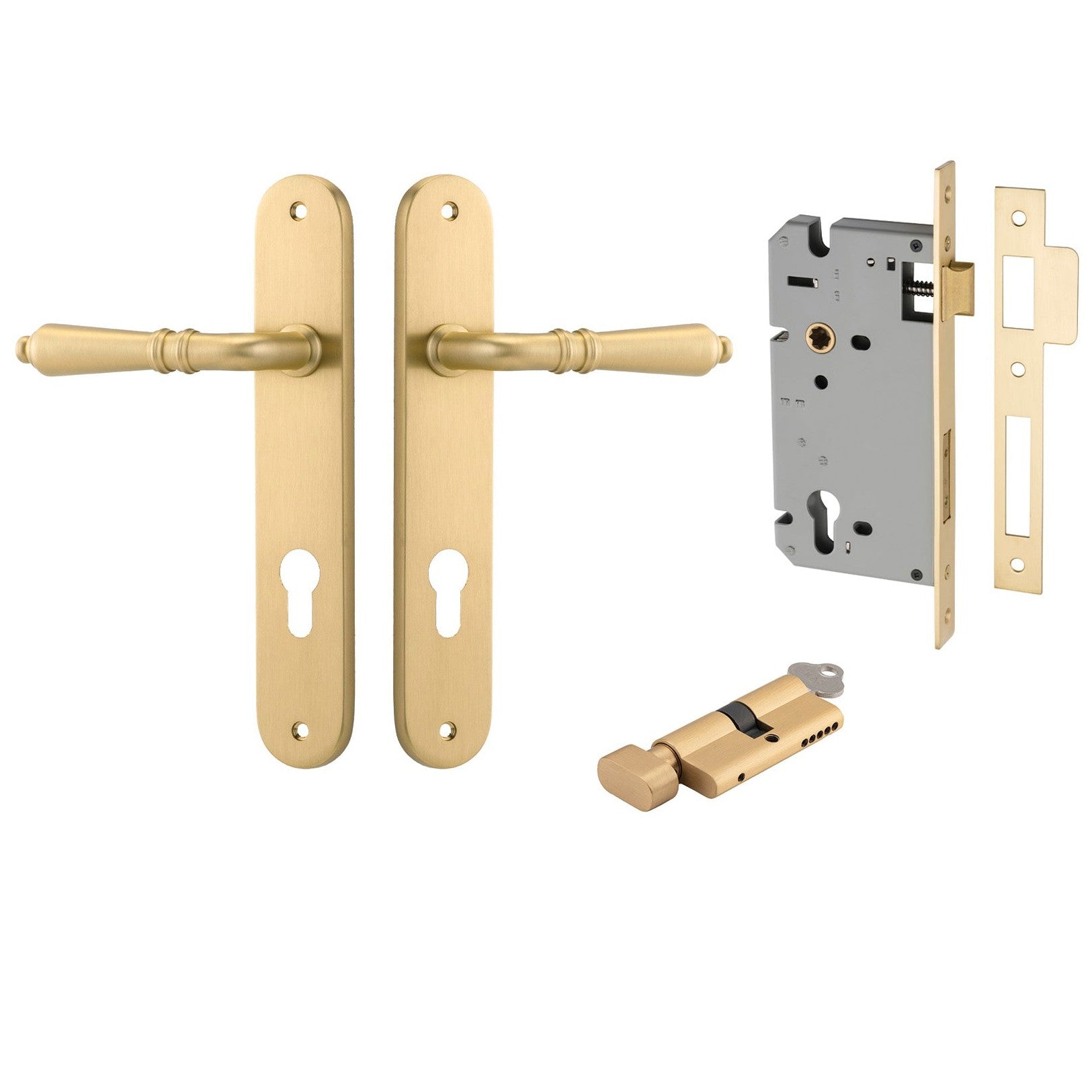 Iver Door Handle Sarlat Oval Euro Key/Thumb Brushed Gold PVD Entrance Kit