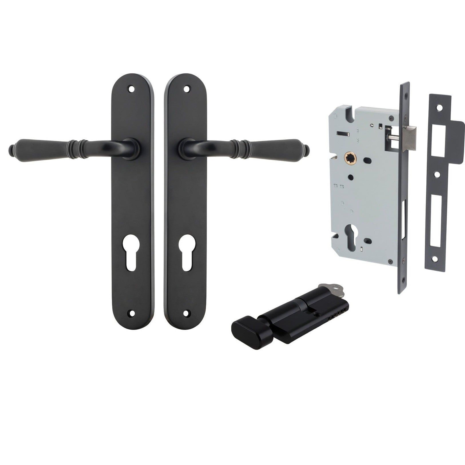 Iver Door Handle Sarlat Oval Euro Key/Thumb Matt Black Entrance Kit