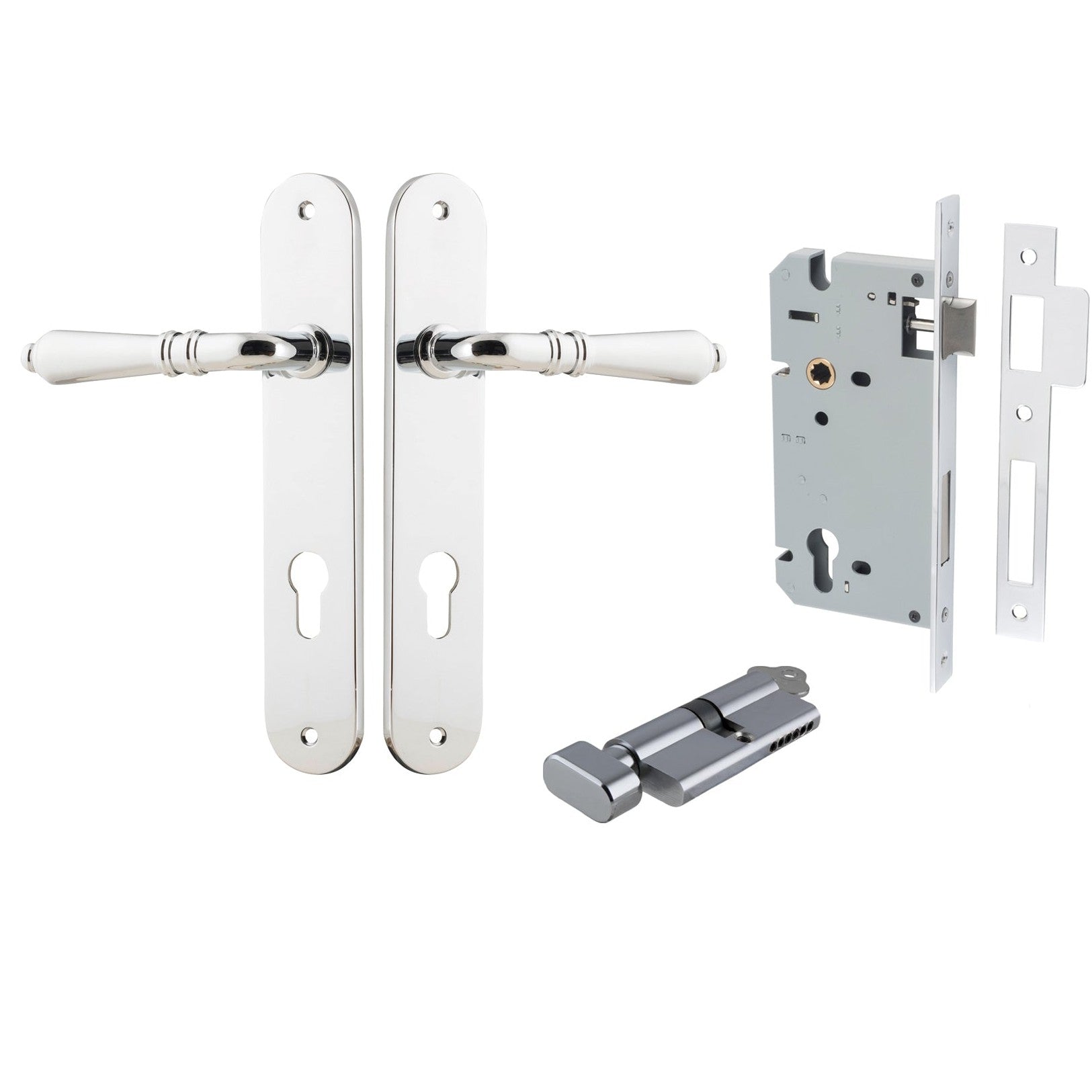 Iver Door Handle Sarlat Oval Euro Key/Thumb Polished Chrome Entrance Kit