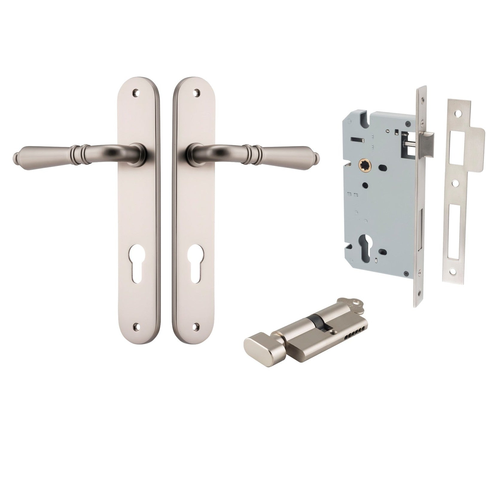 Iver Door Handle Sarlat Oval Euro Key/Thumb Satin Nickel Entrance Kit