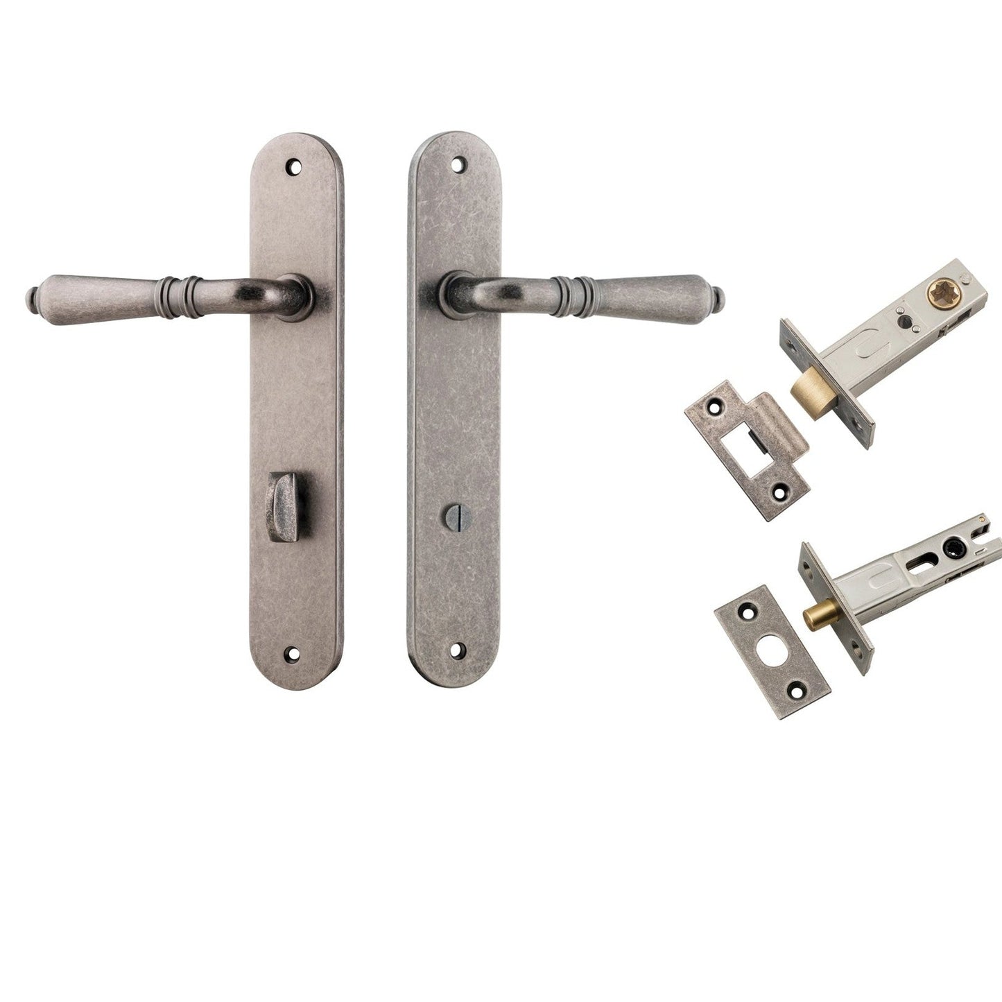 Iver Door Handle Sarlat Oval Privacy Distressed Nickel Inbuilt Privacy Kit