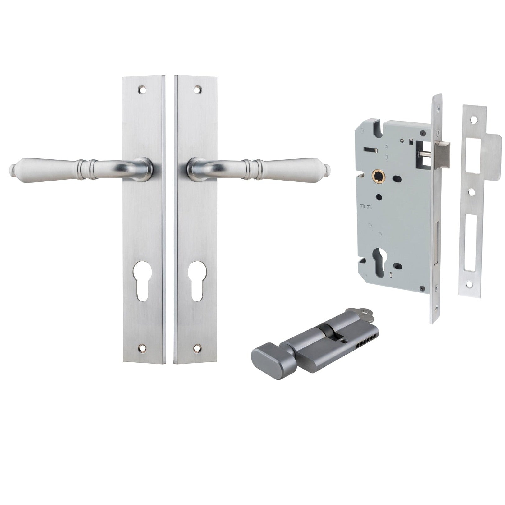 Iver Door Handle Sarlat Rectangular Euro Key/Thumb Brushed Chrome Entrance Kit