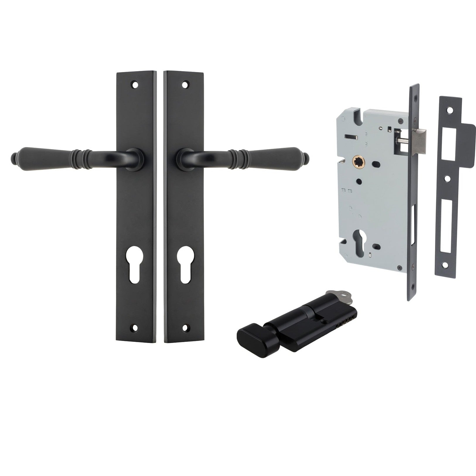 Iver Door Handle Sarlat Rectangular Euro Key/Thumb Matt Black Entrance Kit