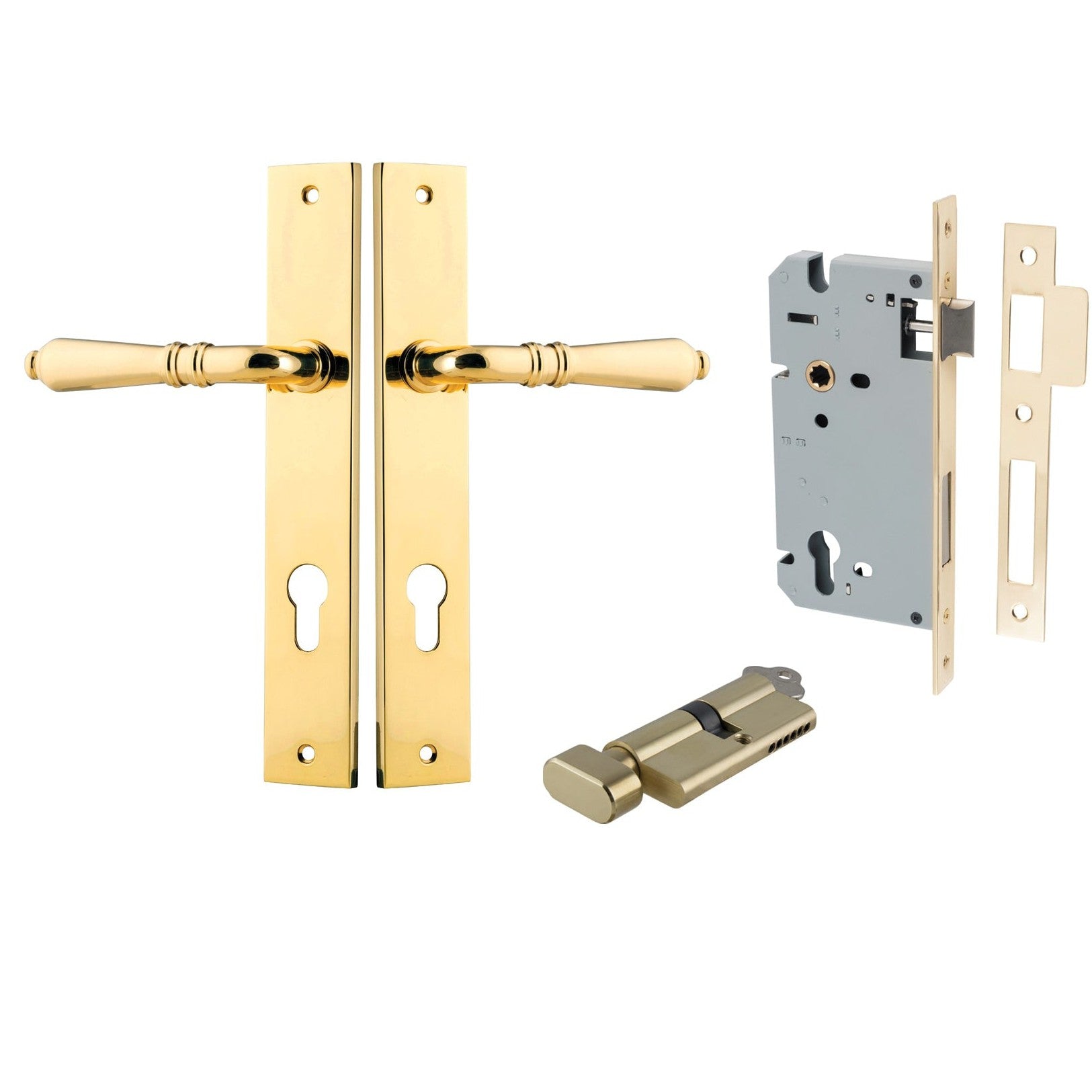 Iver Door Handle Sarlat Rectangular Euro Key/Thumb Polished Brass Entrance Kit