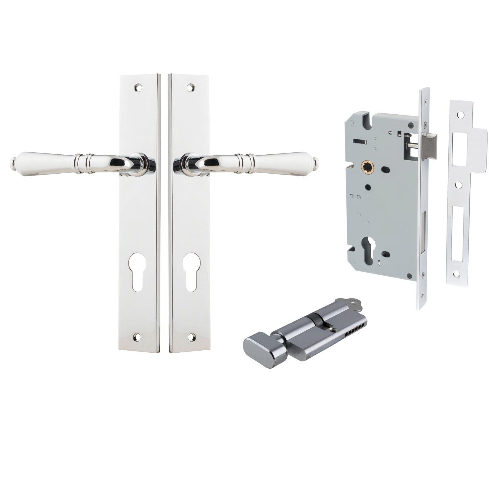 Iver Door Handle Sarlat Rectangular Euro Key/Thumb Polished Chrome Entrance Kit