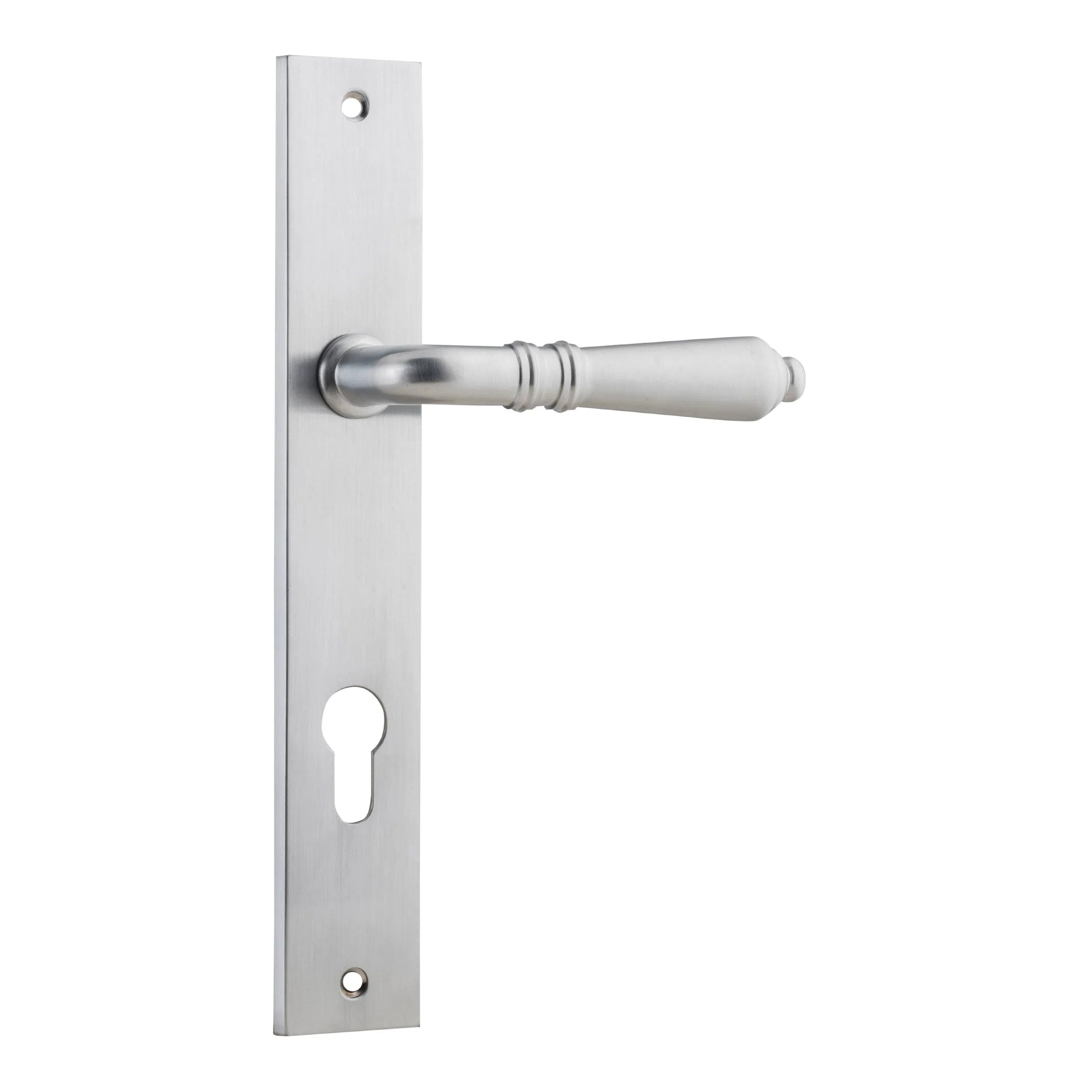 Iver Door Handle Sarlat Rectangular Euro Pair Brushed Chrome