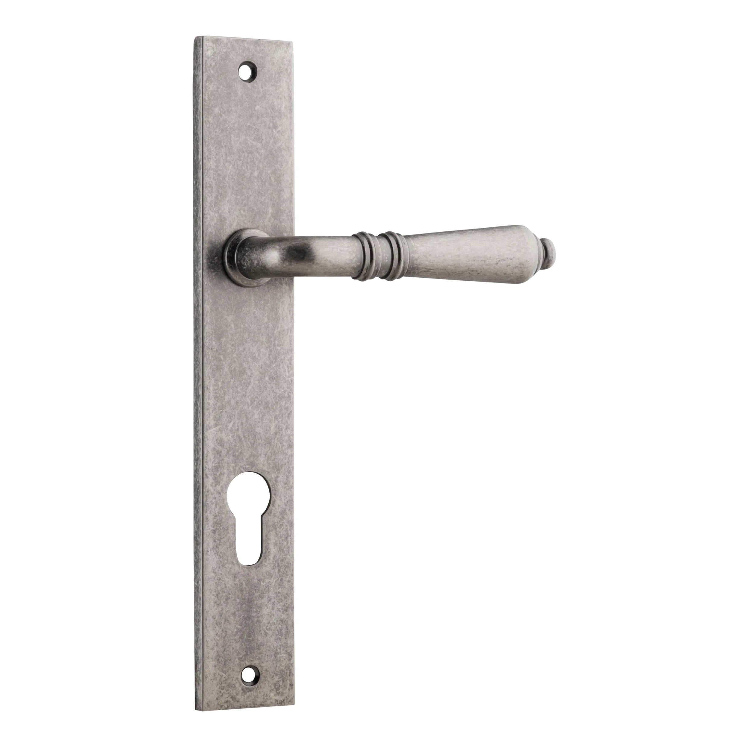 Iver Door Handle Sarlat Rectangular Euro Pair Distressed Nickel