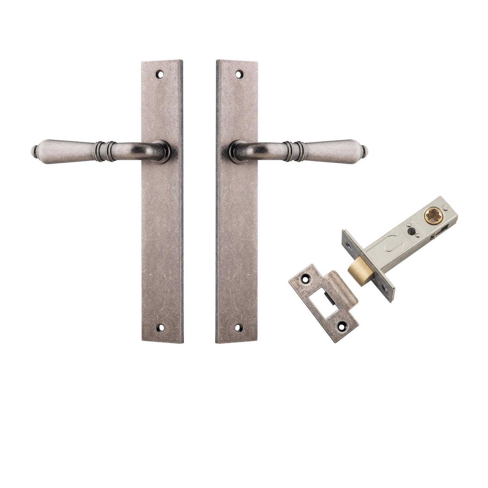 Iver Door Handle Sarlat Rectangular Latch Distressed Nickel Passage Kit