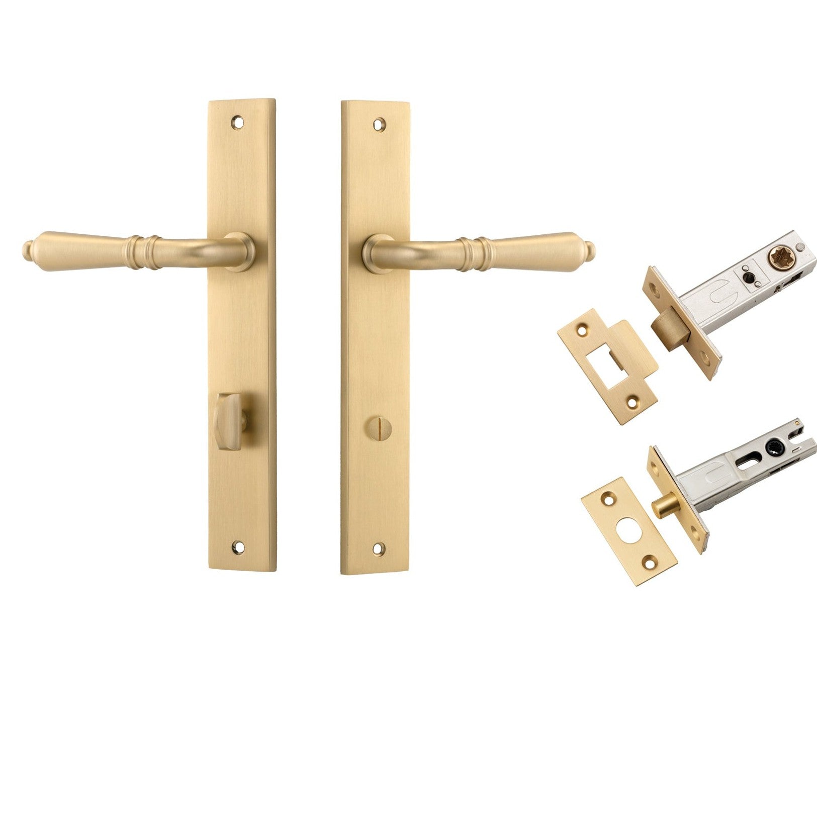 Iver Door Handle Sarlat Rectangular Privacy Brushed Brass Inbuilt Privacy Kit