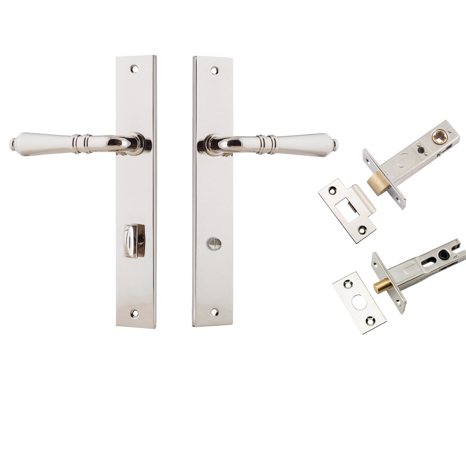 Iver Door Handle Sarlat Rectangular Privacy Polished Nickel Inbuilt Privacy Kit