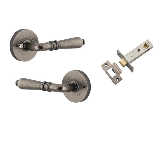 Iver Door Handle Sarlat Round Rose Inbuilt Privacy Pair Kit Distressed Nickel