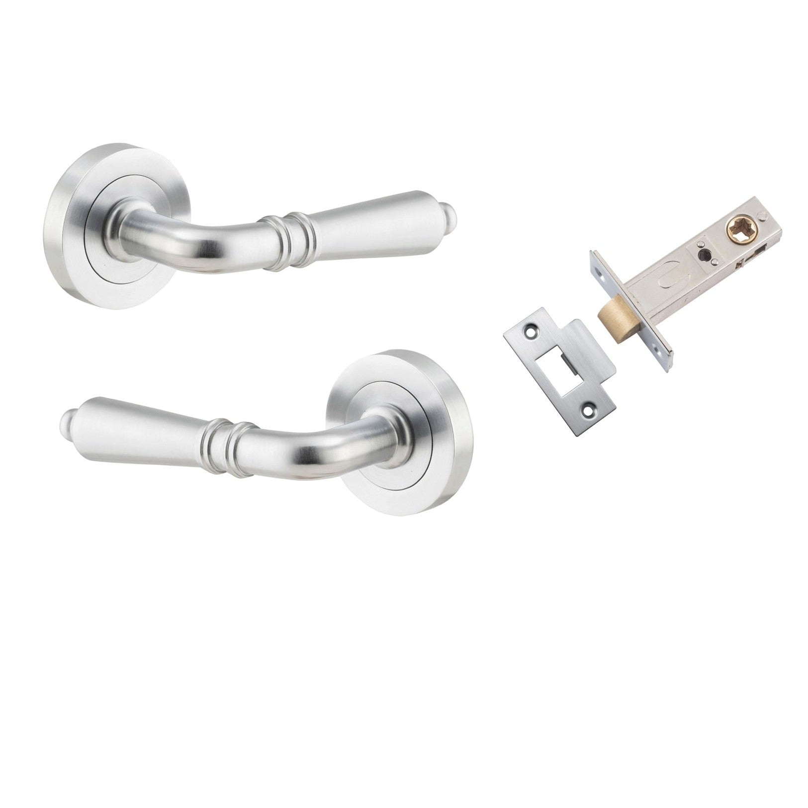 Iver Door Handle Sarlat Round Rose Pair Brushed Chrome Passage Kit