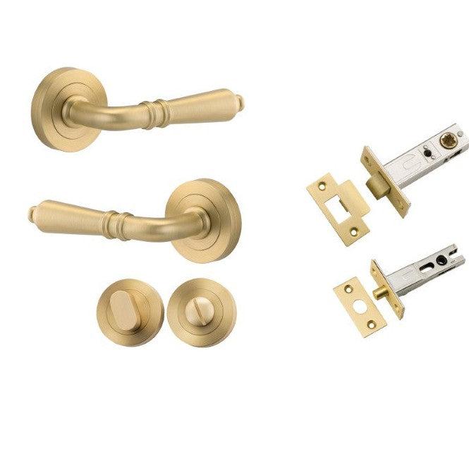 Iver Door Handle Sarlat Round Rose Pair Brushed Gold PVD Privacy Kit