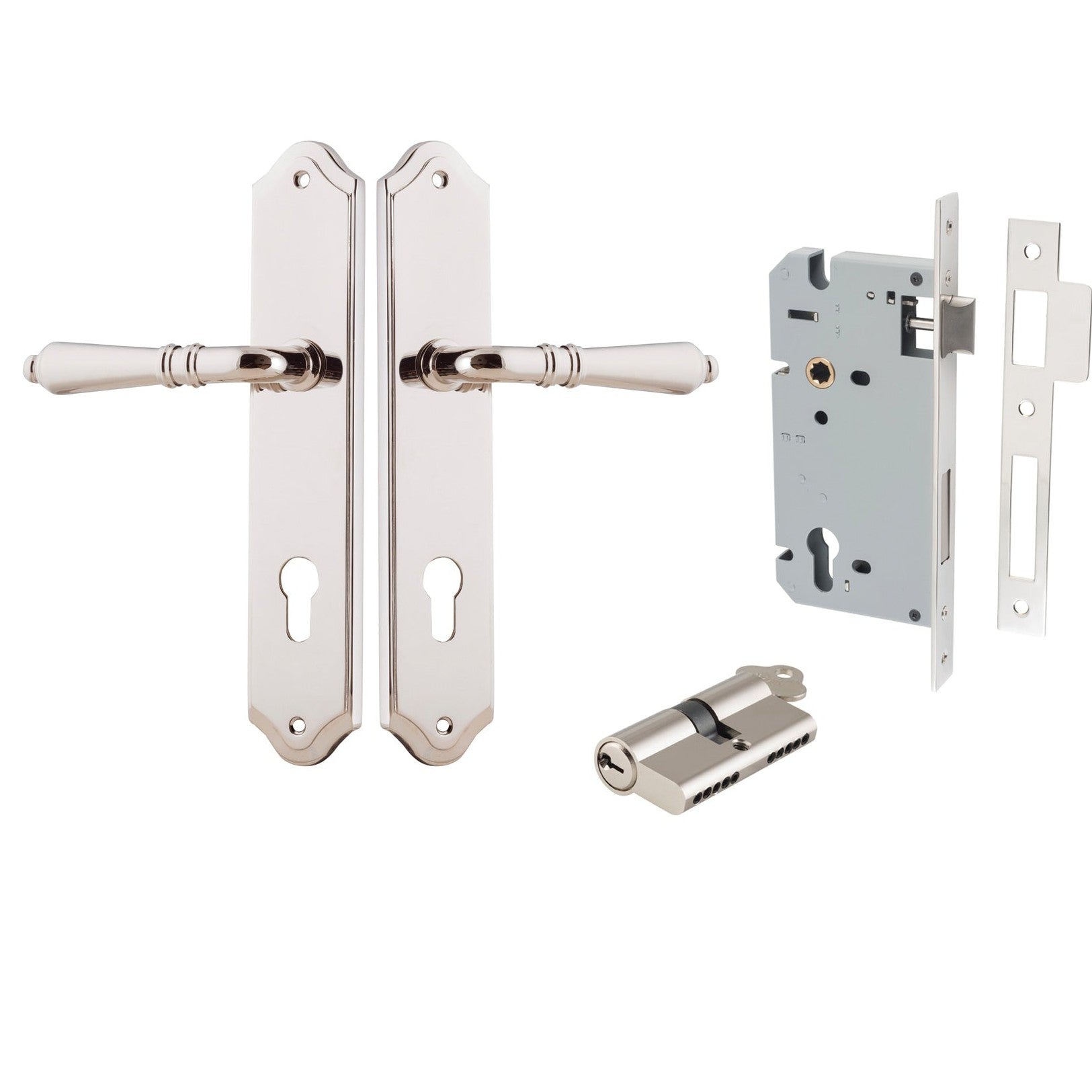 Iver Door Handle Sarlat Shouldered Euro Key/Key Polished Nickel Entrance Kit