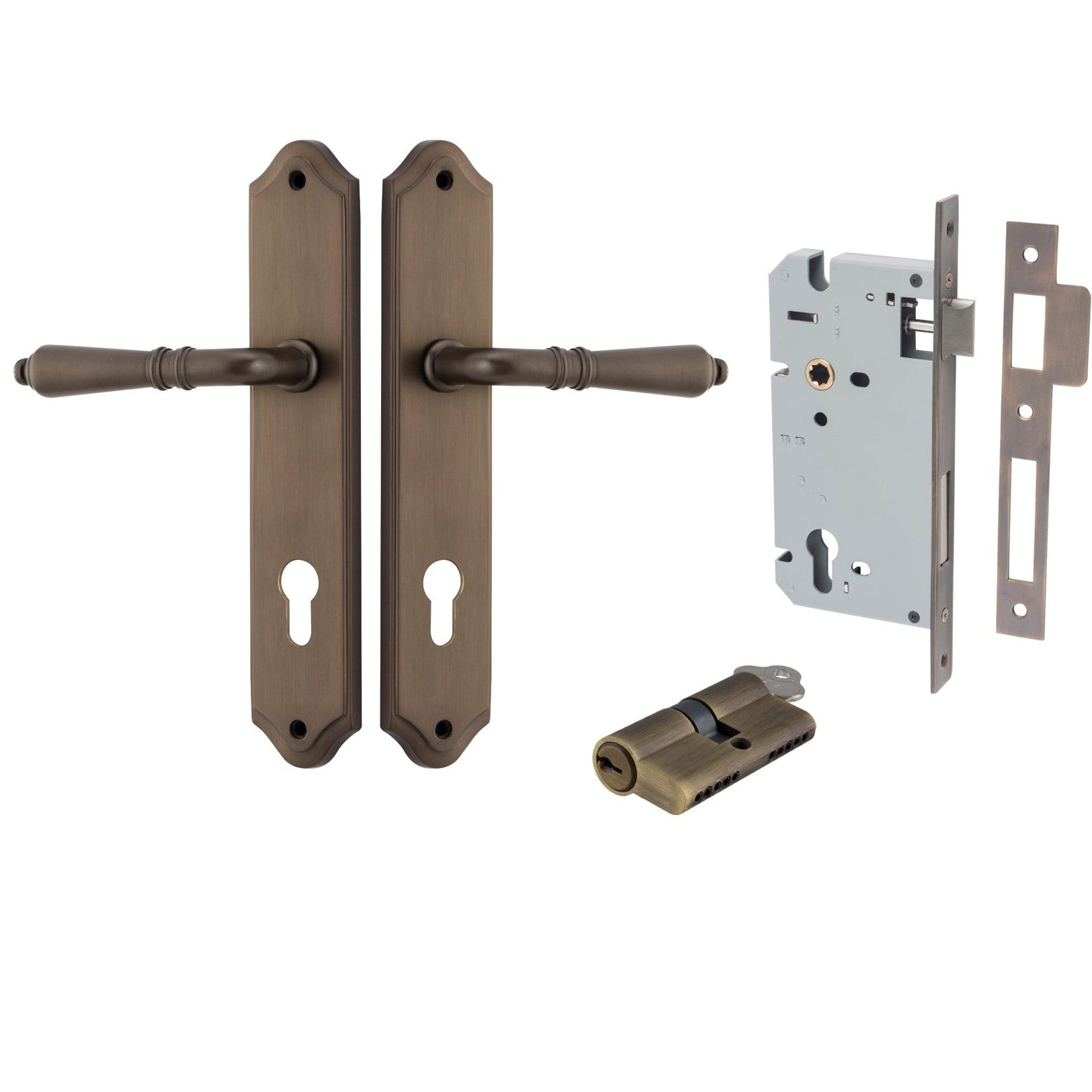 Iver Door Handle Sarlat Shouldered Euro Key/Key Signature Brass Entrance Kit
