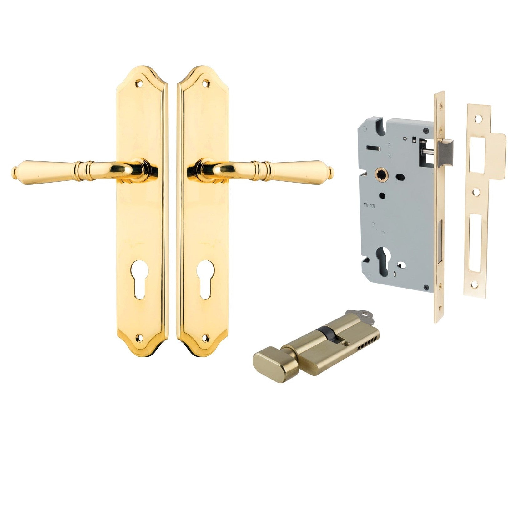 Iver Door Handle Sarlat Shouldered Euro Key/Thumb Polished Brass Entrance Kit