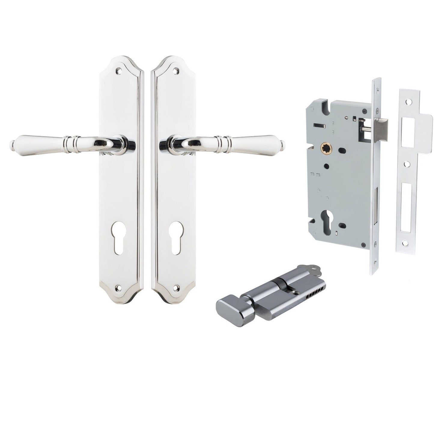 Iver Door Handle Sarlat Shouldered Euro Key/Thumb Polished Chrome Entrance Kit