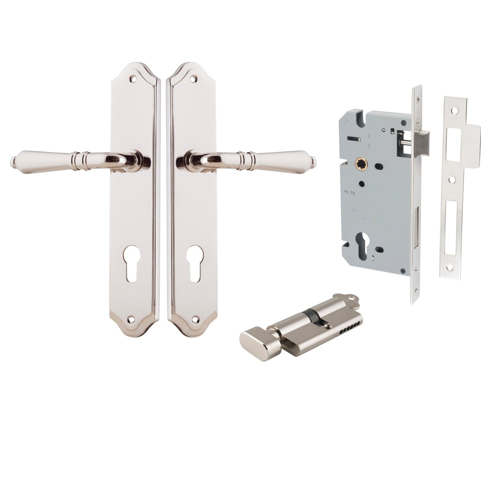 Iver Door Handle Sarlat Shouldered Euro Key/Thumb Polished Nickel Entrance Kit