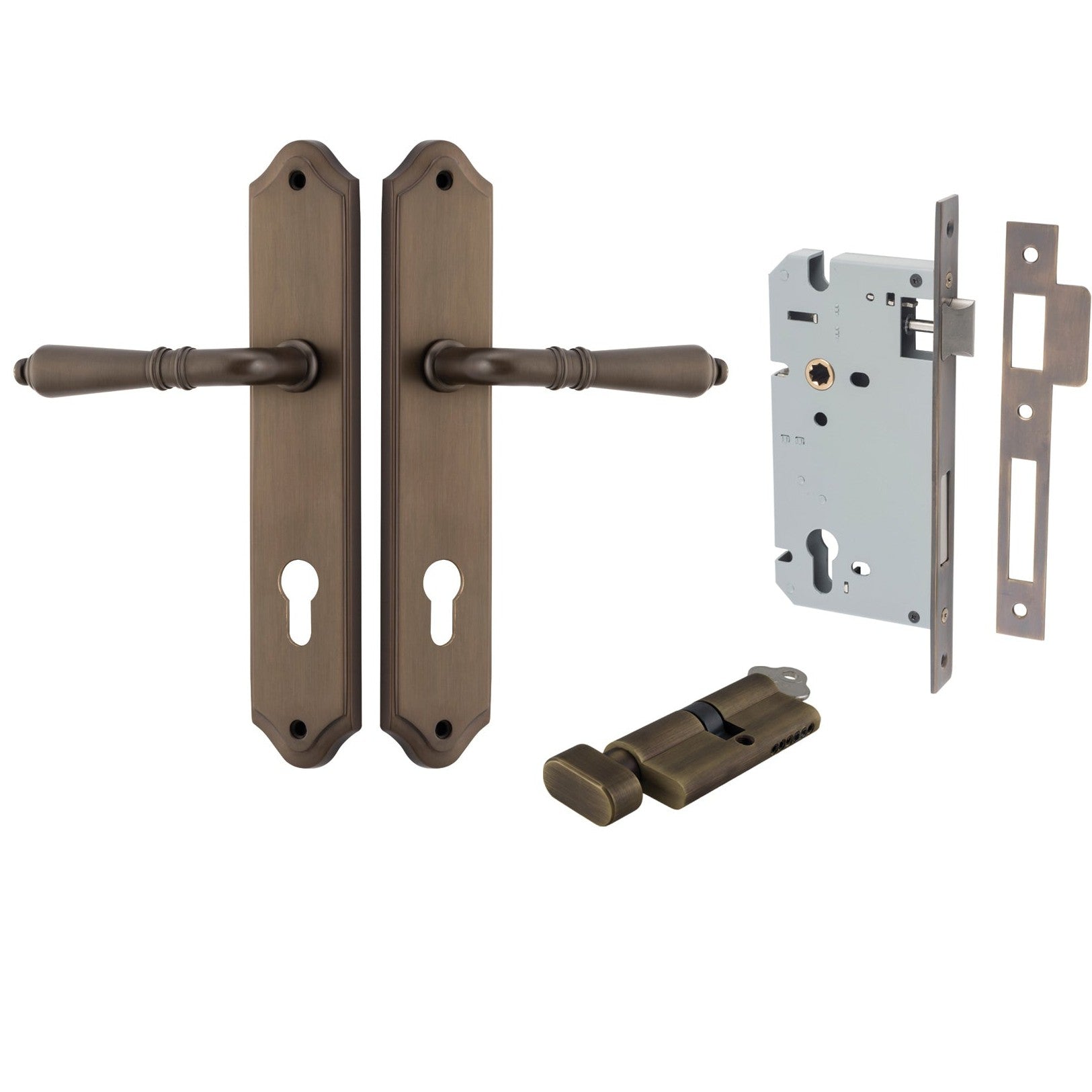 Iver Door Handle Sarlat Shouldered Euro Key/Thumb Signature Brass Entrance Kit