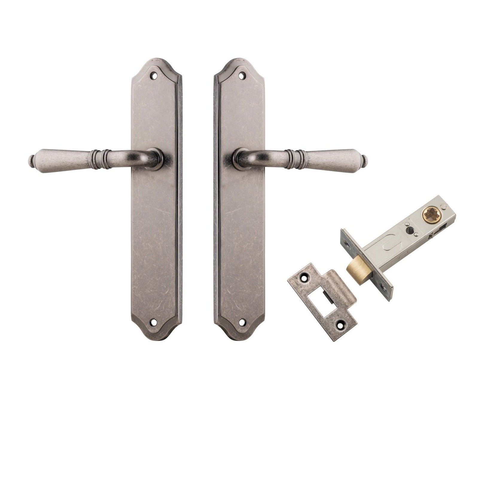 Iver Door Handle Sarlat Shouldered Latch Distressed Nickel Passage Kit