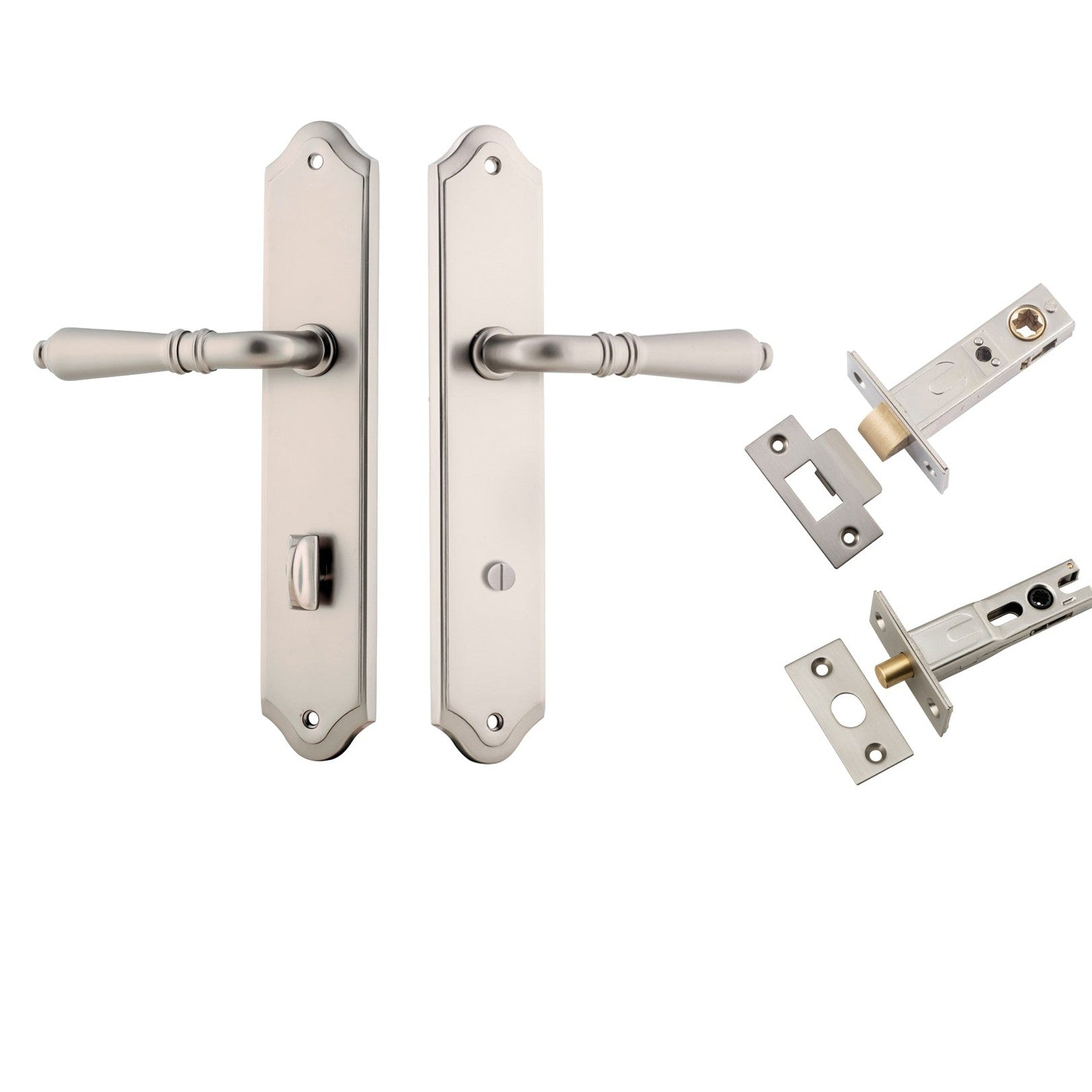 Iver Door Handle Sarlat Shouldered Privacy Satin Nickel Inbuilt Privacy Kit