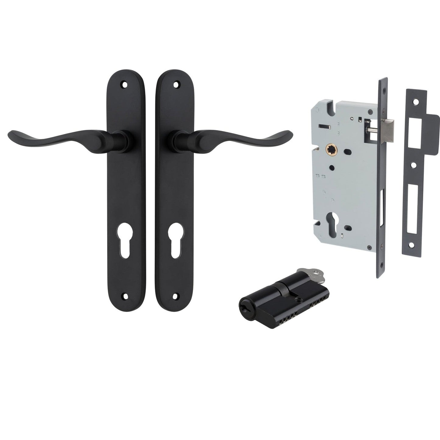 Iver Door Handle Stirling Oval Euro Pair Key/Key Matt Black Entrance Kit