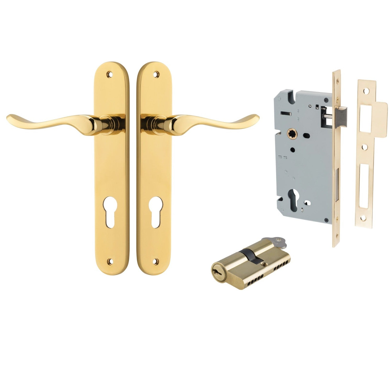 Iver Door Handle Stirling Oval Euro Pair Key/Key Polished Brass Entrance Kit