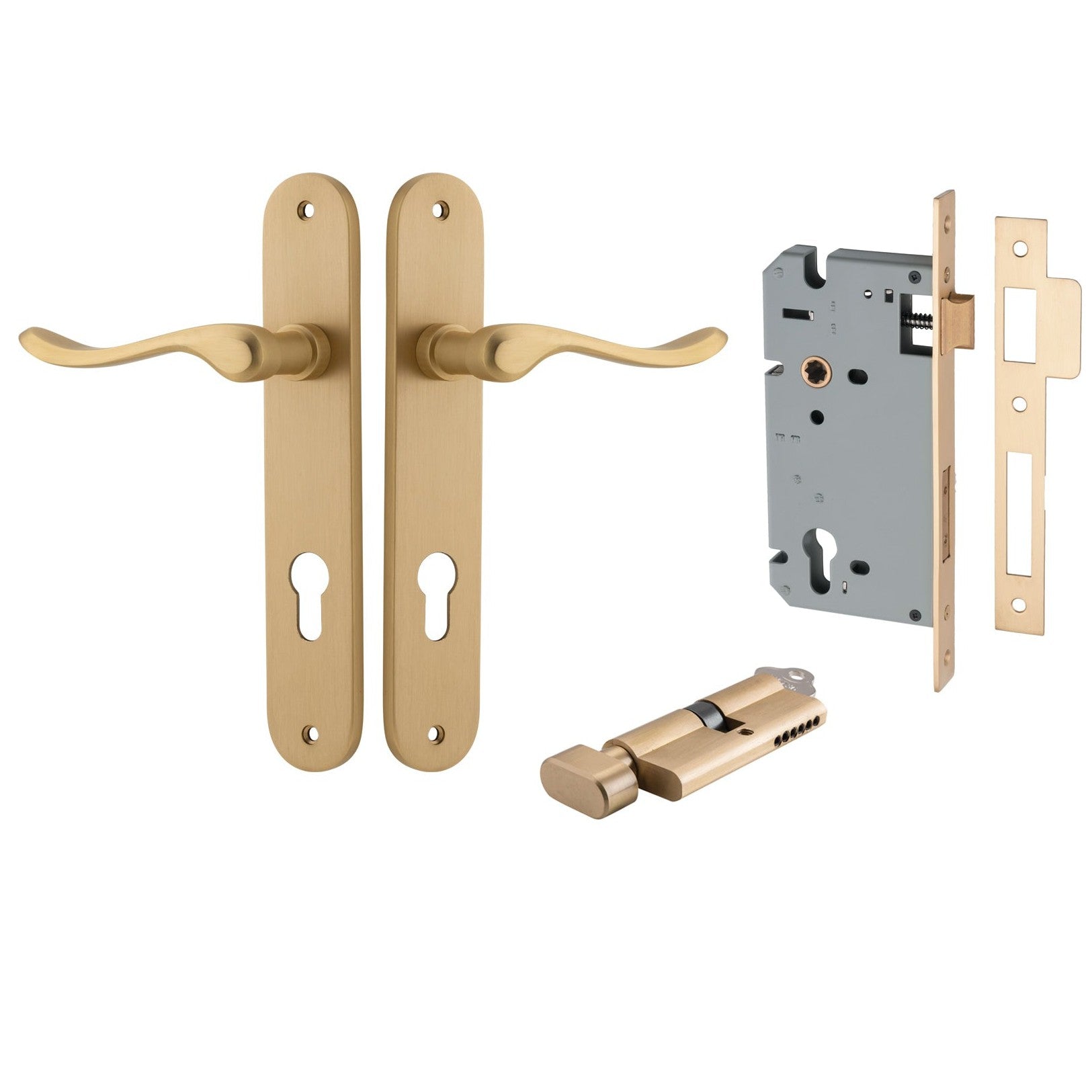 Iver Door Handle Stirling Oval Euro Pair Key/Thumb Brushed Brass Entrance Kit