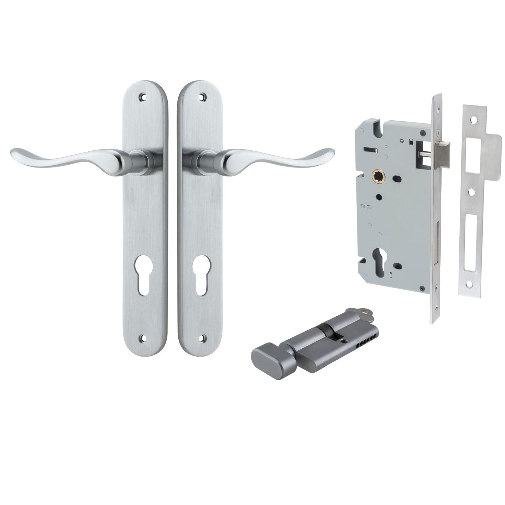 Iver Door Handle Stirling Oval Euro Pair Key/Thumb Brushed Chrome Entrance Kit